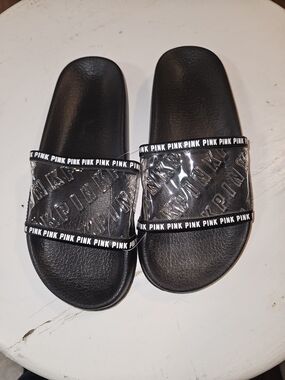 PINK Victoria's Secret Black Clear Logo Slides